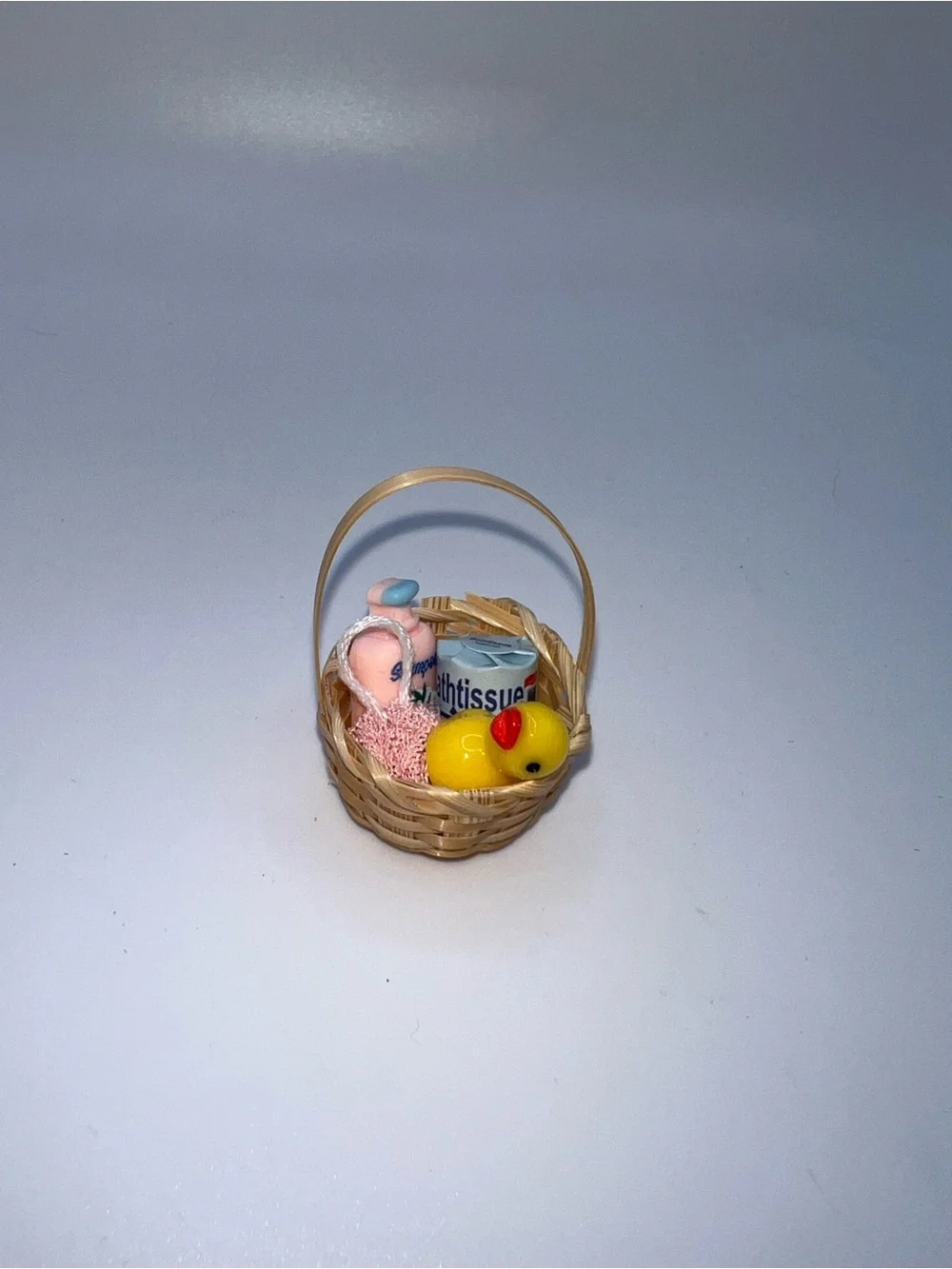 Miniature Baby Bath Basket Toy - Pink & Yellow